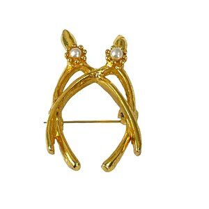 Wishbone Gold-Tone Brooch With Pearl Accents